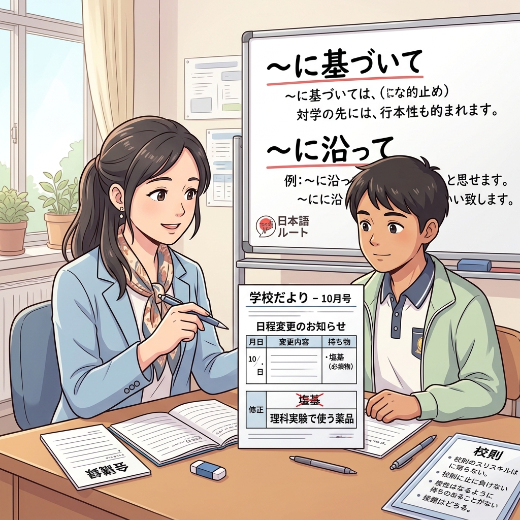 Bab 16: Topik: Berdasarkan: ~に基づいて, ~に沿って