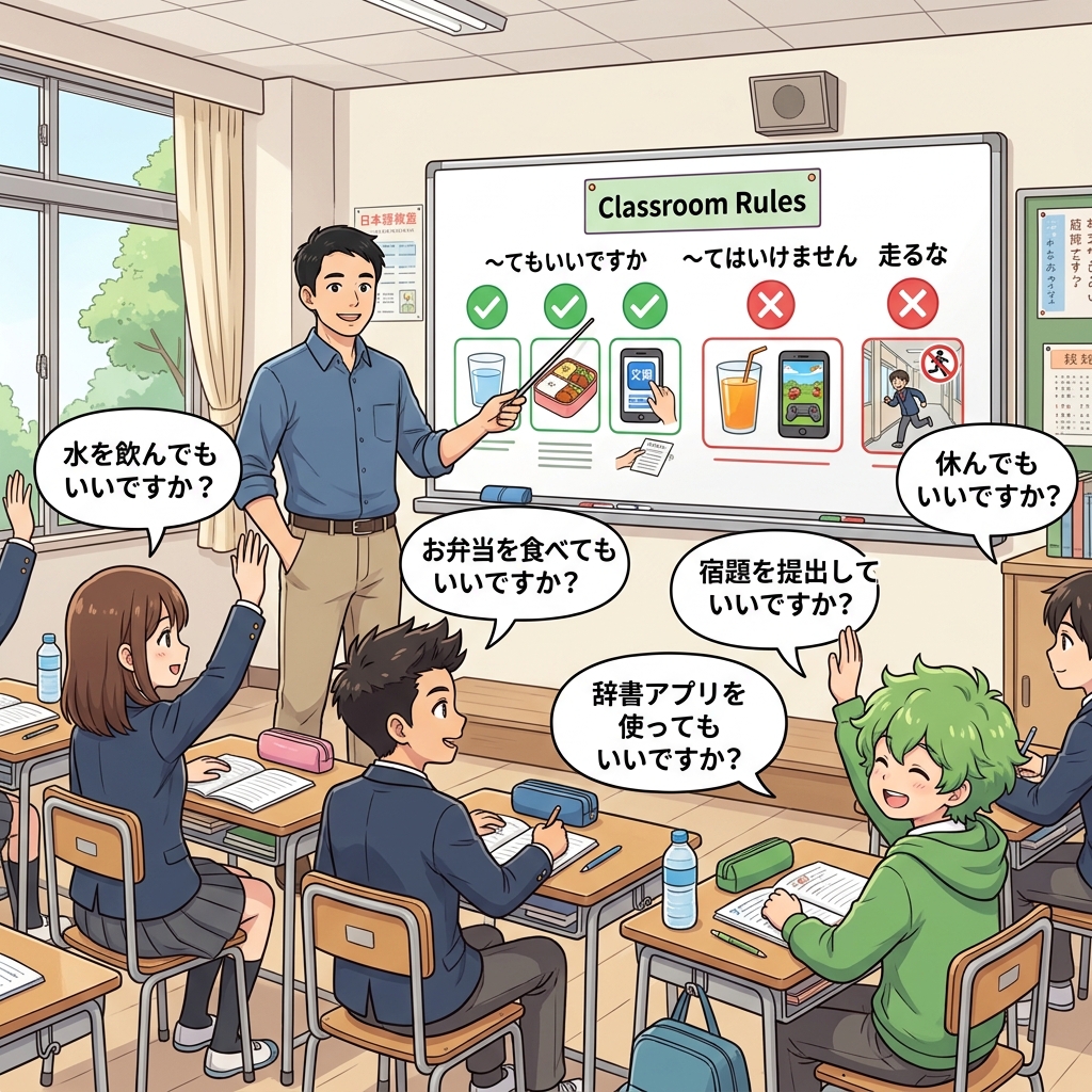 Bab 11: Larangan & Izin: ~てはいけません, ~てもいいです