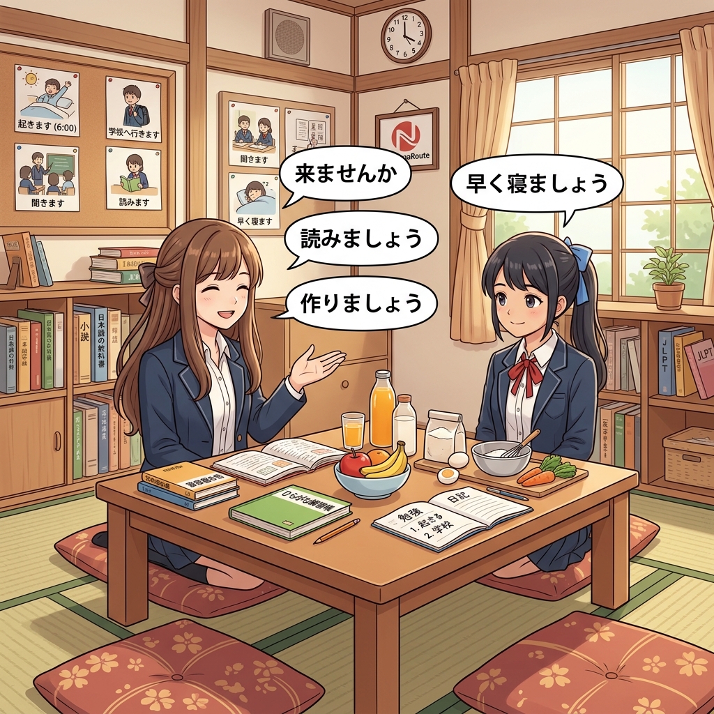 Bab 18: Aktivitas Sehari-hari: ~ません, ~ましょう